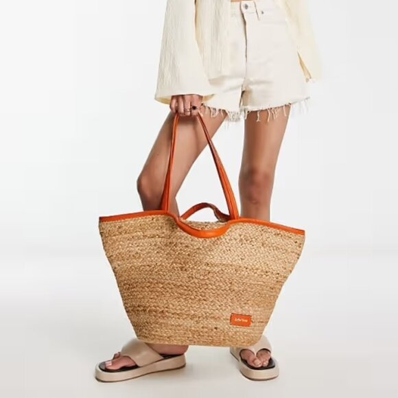 NWT & Other Stories Leather Trimmed Straw Tote - Picture 1 of 11